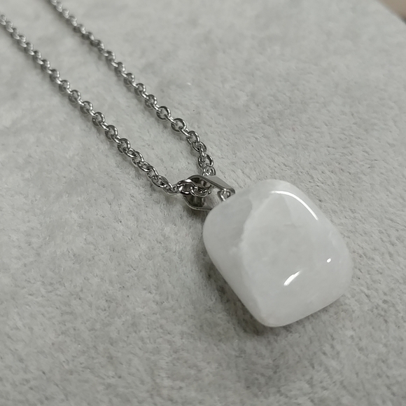 Natural Quartz Crystal Necklace Gemstone Pendant Stainless-Steel Chain 20" - Picture 16 of 17